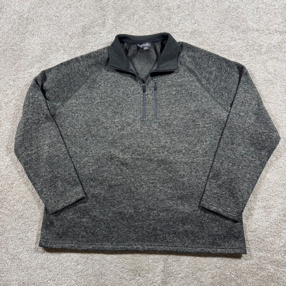 Eddie Bauer Mens XXL Gray Heather Quarter Zip Fleece Pullover Chest Pocket